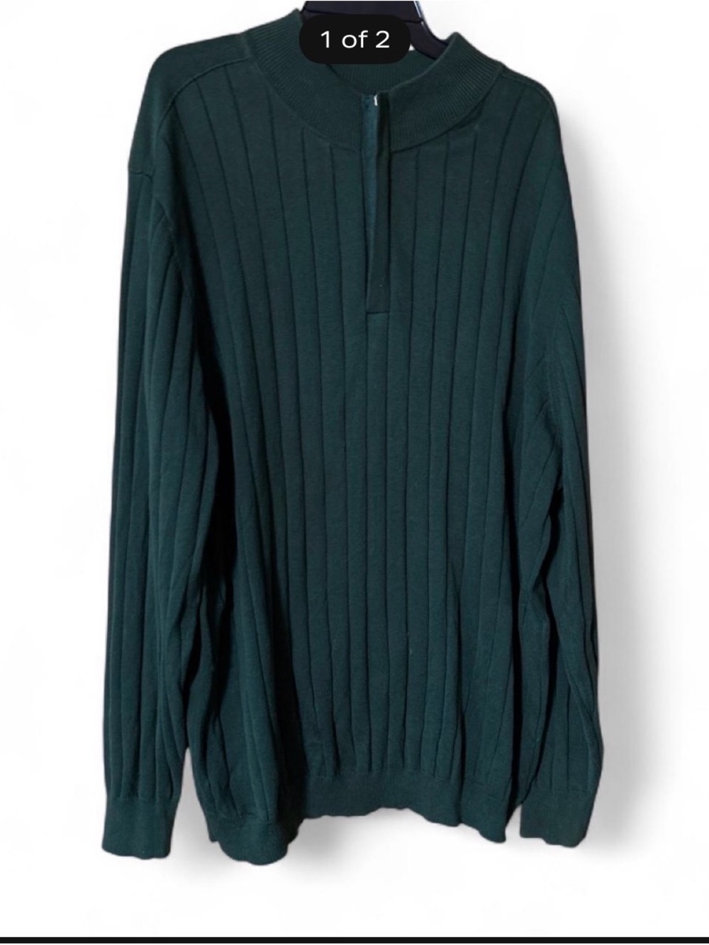 Men's Dark Green Ribbed Half-Zip Sweater